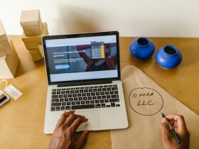 person using his laptop